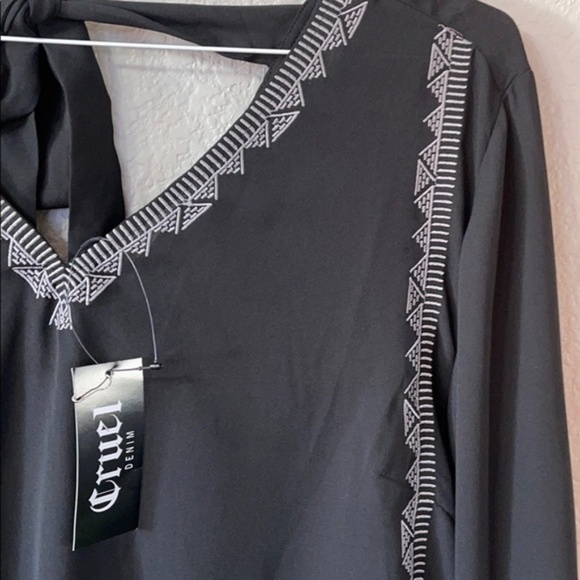 Cruel Denim Women's Georgette black boho western blouse flutter sleeve size L - Picture 5 of 9